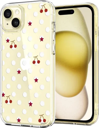 Vista 22 de Unov for iPhone 15 Case, Clear with Design, Slim Fit Good Grip, Embossed Phone Case, Shockproof Protective Cover, Raised Camera Protection, Soft