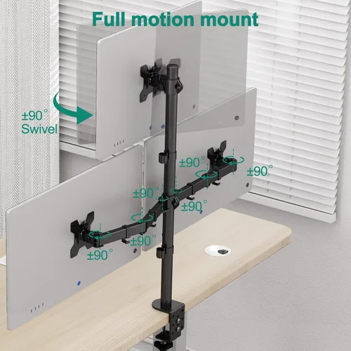 Vista 7 de Soporte de escritorio triple para monitor, montaje de escritorio para tres pantallas de hasta 32 pulgadas, brazo de monitor apilable para 3