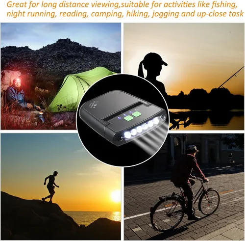 Vista 7 de Mudder Linterna LED con clip para gorra USB recargable, linterna impermeable ultra brillante para sombrero, linterna de cabeza para pesca