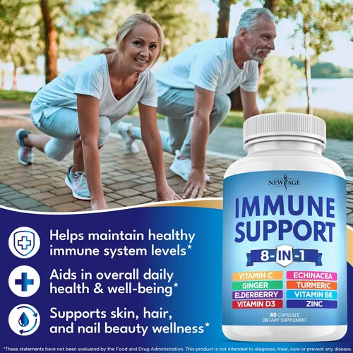 Vista 3 de Suplemento potenciador de apoyo inmunológico 8 en 1 con equinácea, vitamina C y zinc 50mg, vitamina D 5000 UI, cúrcuma curcumina y jengibre, B6