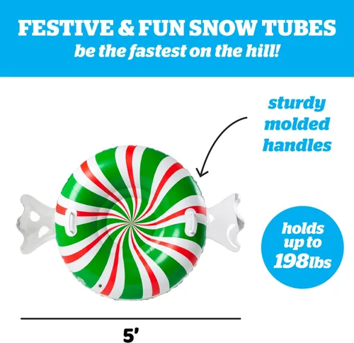 Vista 4 de Tubo de nieve inflable grande de 48 pulgadas para niños y adultos, juguete de invierno duradero para tubos y trineos - menta