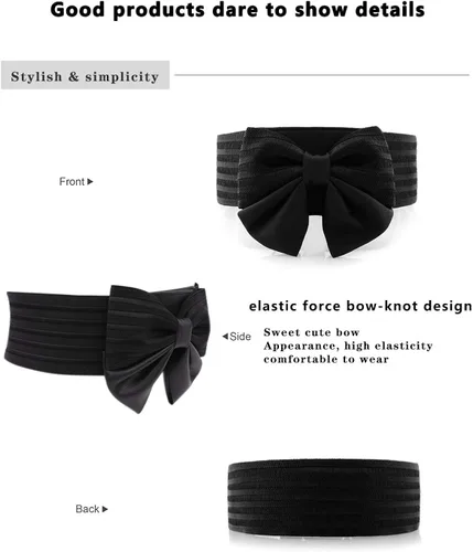 Vista 3 de YALEMEI - Cinturón de cintura elástico ancho con lazo para mujer, adorable accesorio de vestir, Negro