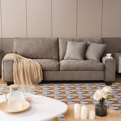 Vista 14 de DOPEDIO Sofá biplaza moderno para sala de estar, sillón reclinable de chenilla, funda extraíble, cojines de resorte, marco de madera maciza, fácil