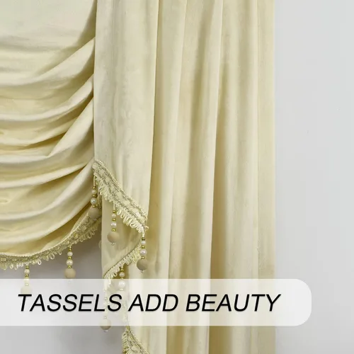 Vista 7 de Toppers Beige de Cortinas de Ventana para Sala de Estar - Cenefa de Cascada de Terciopelo para Dormitorio (1 Panel, 39 Pulgadas de Ancho, Marfil)