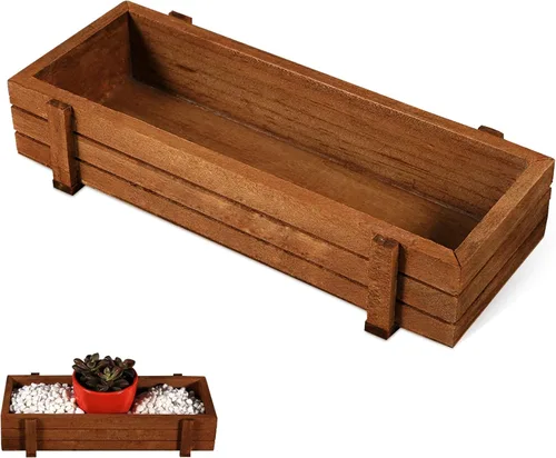 Vista 7 de Cyrank Macetero de madera, maceta, alféizar de la ventana, maceta rectangular para cactus suculentas, caja rectangular para interiores y exteriores