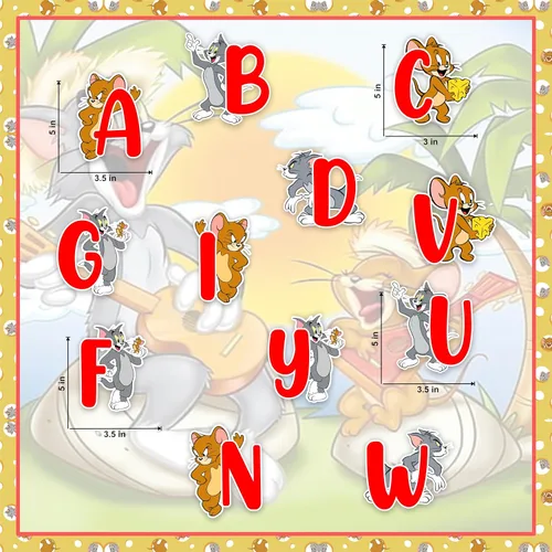 Vista 2 de Tom & Jery - Adhesivo decorativo para pared del alfabeto (A–Z), divertido alfabeto de dibujos animados para espacios de aprendizaje, calcomanías