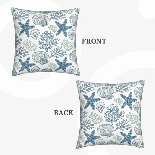 Vista 2 de Fundas de almohada de playa costera 18x18, juego de 2, fundas de almohada decorativas con diseño de estrella de mar y caballito de mar