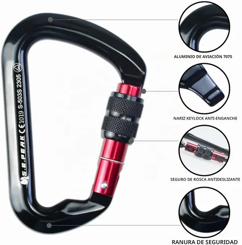 Vista 4 de SEPEAK UIAA - Mosquetón de escalada con bloqueo de 30 kN, clip profesional para puerta de tornillo resistente para escalada al aire libre