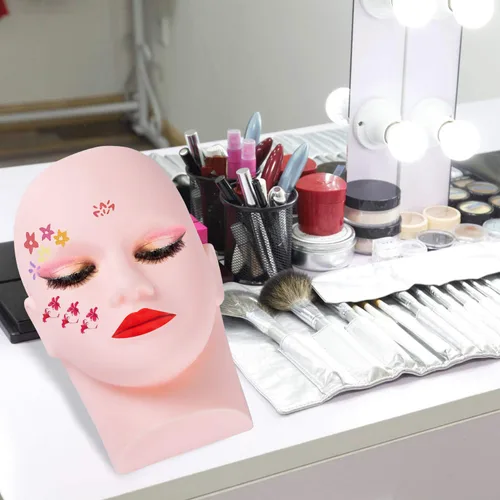 Vista 3 de Maniquí de entrenamiento profesional, cabeza plana, maquillaje, pestañas, pestañas, extensiones, práctica, maniquí, cosmetología, maniquí, cabeza