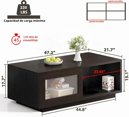 Vista 2 de HSH - Mesa auxiliar de roble negro de 47 pulgadas para sala de estar con almacenamiento