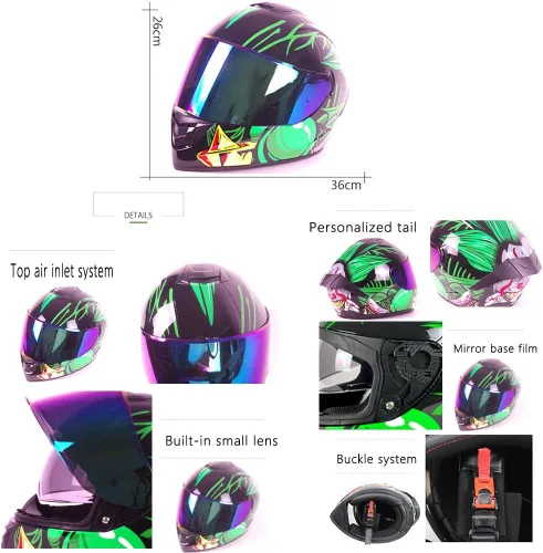 Vista 2 de Full Face Motorcycle Helmet DOT Approved Motorbike Moped Street Bike Racing Crash Helmet, Men and Women