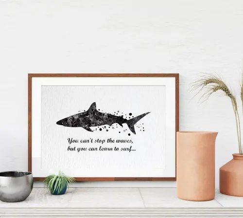 Vista 2 de Dignovel Studios Póster impreso en acuarela DN564 de 8 x 10 pulgadas sin marco con texto en inglés «You Can't Stop the Waves» Learn to Surf