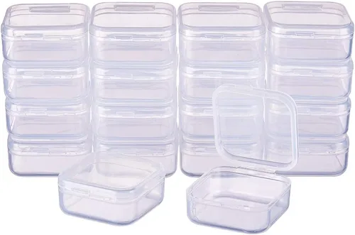 Vista 11 de BENECREAT Paquete de 24 contenedores cuadrados de plástico transparente de 1.38 x 1.38 x 0.7 pulgadas, con tapa para artículos, tapones