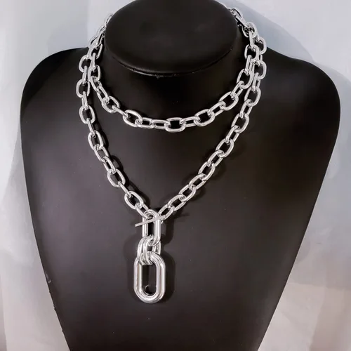 Vista 5 de Long tiantian Collar grueso de oro para mujer, collar de cadena gruesa en capas, collar punk para mujer, gargantilla gruesa, regalo de joyería