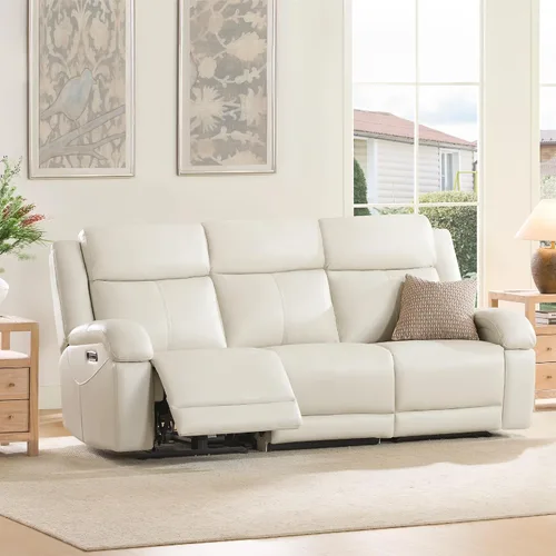 Vista 23 de Watson & Whitely Sofá reclinable eléctrico de piel auténtica, sofás reclinables de pared de 3 plazas con consola de almacenamiento, reposacabezas