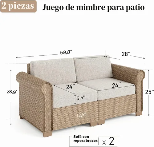 Vista 4 de HERA'S HOUSE - Juego de 2 piezas de mimbre para patio, 2 asientos, diseño