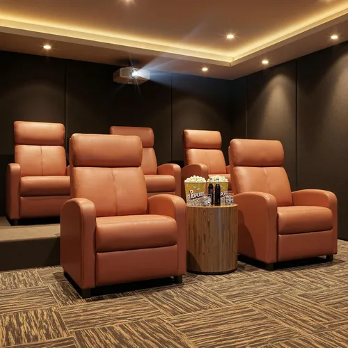 Vista 7 de Yaheetech Asiento de cine en casa, silla reclinable de piel sintética, moderna para sala de estar, sofá reclinable con bolsillo, color marrón