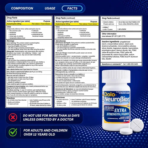 Vista 3 de Dolo Neurobion 30 Tabletas - Analgésico, Reductor de Fiebre, Extra Fuerte, Fuerte, Alivia el Dolor, Reduce la Fiebre