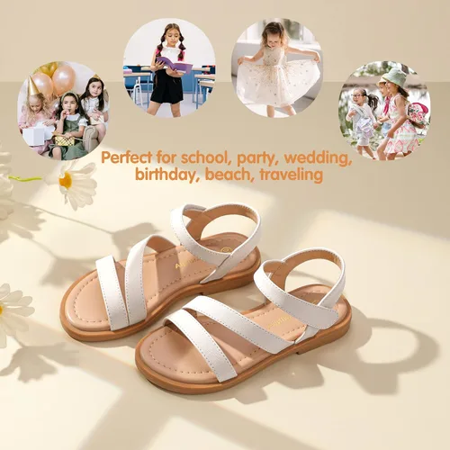Vista 5 de PANDANINJIA Sandalias de verano para niñas Monica con punta abierta, zapatos planos de vestir para niños pequeños y grandes