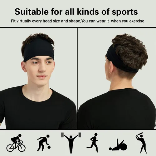 Vista 3 de Diademas deportivas para hombres (paquete de 5), diadema de entrenamiento que absorbe la humedad, diademas para correr, ciclismo, fútbol, yoga