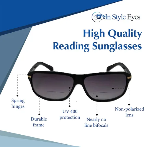 Vista 3 de In Style Eyes First Class - Gafas de sol deportivas con lector bifocal, montura completa, montura rectangular, no polarizadas, color negro, 3.0x
