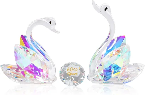Vista 9 de YWHL Regalos de Cisne de Cristal del 15º Aniversario para Pareja, 15 Años de Aniversario de Boda para Ella Él, Figura de Cisne con Diamante Rosa