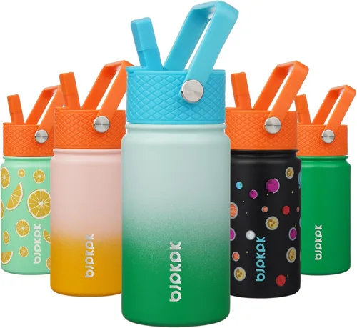 Vista 78 de BJPKPK Botella de agua con tapa con pajilla, botella de agua aislada de 15 onzas, botellas de agua de metal de acero inoxidable, termo reutilizable
