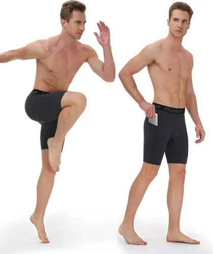 Vista 3 de Roadbox Pantalones cortos de compresión para hombre, pantalones cortos de compresión de elastano para correr con bolsillo perfecto, XL