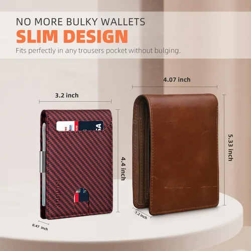 Vista 154 de RUNBOX - Carteras delgadas para hombre, cartera de piel con pinza para el dinero, cartera de bolsillo frontal con bloqueo RFID, tarjetero