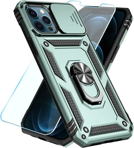 Vista 37 de SunStory Funda compatible con iPhone 12 Pro Max con protector de pantalla HD, cubierta de cámara deslizante y soporte de anillo giratorio