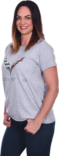 Vista 2 de JH DESIGN GROUP Camiseta Chevy Corvette C7 Emblem Mujer Negro Rojo Heather-Gris