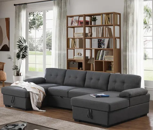 Vista 6 de asunflower Sofá cama modular con diván doble de almacenamiento de 120 pulgadas, sofá cama extraíble de gran tamaño para sala de estar, apartamento