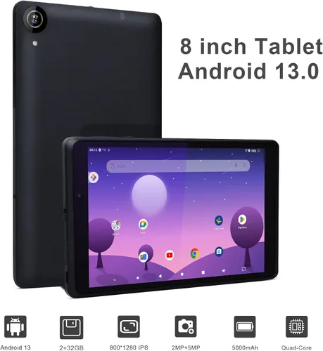 Vista 3 de C idea Tableta de 8 pulgadas con Android 13, tablet PC juvenil con pantalla de luz azul, WiFi, cámara dual de 32 GB+512 GB expandida HD IPS