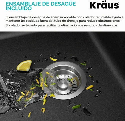 Vista 12 de Kraus Forteza - Fregadero de cocina de doble seno 50/50 de granito de instalación empotrada/sobre encimera, 33 pulgadas, color negro (KGD-52BLACK)