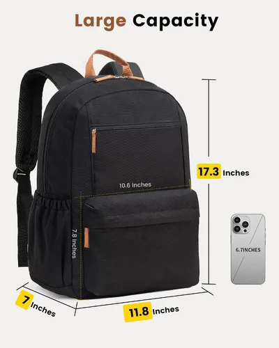 Vista 2 de Vorspack Mochila para hombres y mujeres Mochila ligera básica para libros, mochila grande casual para la universidad, trabajo, viajes, Negro