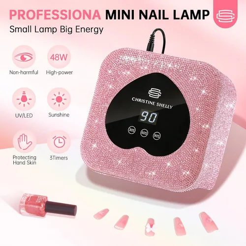 Vista 2 de Lámpara de uñas UV, luz UV para uñas de gel, lámpara de uñas de 48 W enchufable, mini lámpara de uñas con control táctil, sensor automático y 3