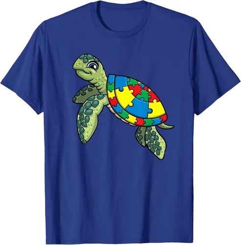 Vista 46 de Turtle Puzzle Pieces for Autism Awareness Kids Women Teacher T-Shirt Asphalt Grey