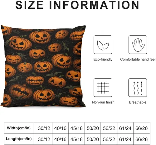 Vista 3 de Funda de almohada de calabaza, fantasma, espeluznante, telaraña, calavera, murciélagos, fundas de almohada decorativas, fundas de almohada rústicas