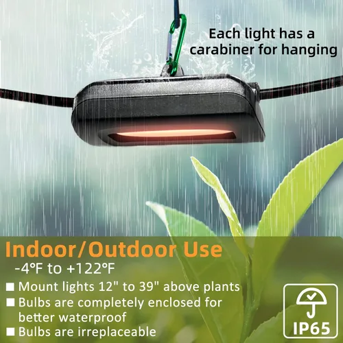 Vista 5 de Owleye Luces LED de Cultivo para Exteriores de 12 Pies en Cadena para Plantas, IP65 Impermeable, Espectro Completo, 120V, Listado por ETL, 33.89
