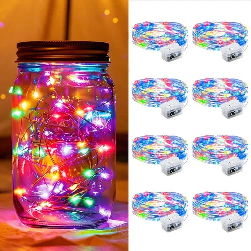 Vista 32 de Paquete de 6 luces de hadas a pilas con temporizador remoto, 8 modos de iluminación, 7 pies, 20 luces LED impermeables para Halloween, Navidad