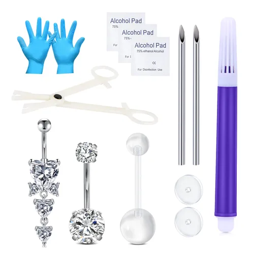 Vista 5 de DJCIW Kit de piercing para ombligo - Anillos de ombligo de acero inoxidable 14G, agujas de oro rosa