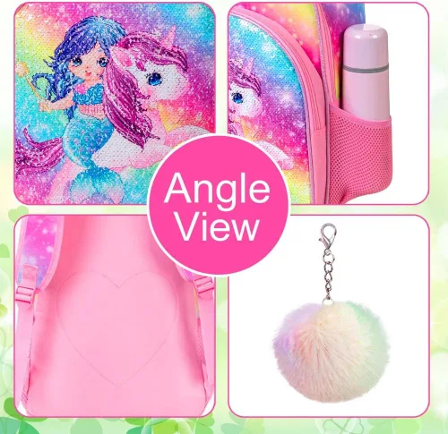 Vista 4 de Mochila para niñas y niños, mochila de dinosaurio y unicornio para estudiantes de preescolar primaria, mochilas para niños de 16 pulgadas