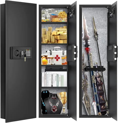 Vista 11 de Caja fuerte de pared de 17.7 pulgadas de alto entre los postes de 16 pulgadas, caja fuerte de pared oculta con 2 estantes extraíbles y bandeja