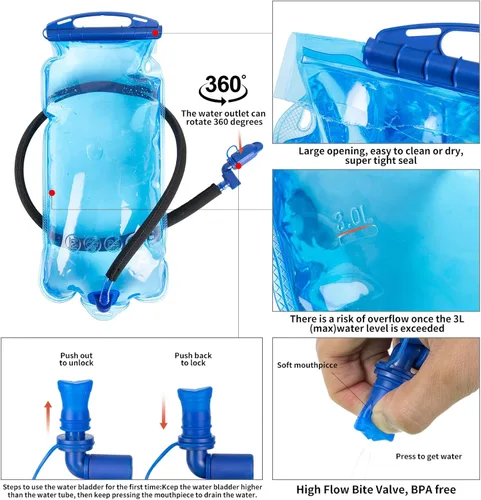 Vista 7 de Mochila de hidratación, mochila de agua para senderismo con vejiga de agua de 3 L, paquete de hidratación aislada, ligera, hidropack ideal para Verde