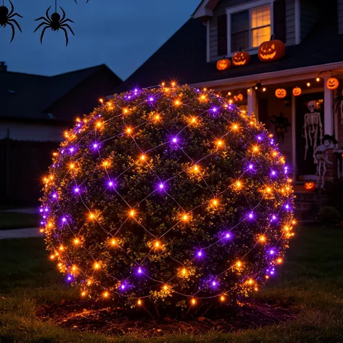 Vista 11 de HISHINY Red de luces LED de Navidad para exteriores, 5 x 5 pies, 100 luces LED de cable verde, conectables para interiores y exteriores, cadena