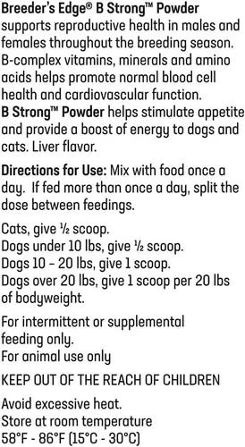 Vista 8 de Breeder's Edge B Polvo fuerte, suplemento vitamínico de complejo B para perros y gatos, apoya la salud reproductiva, promueve los ciclos de calor