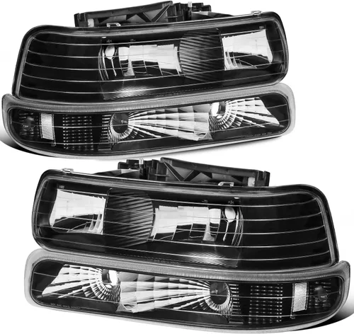 Vista 9 de MOSTPLUS Conjunto de faros delanteros compatible con Chevrolet Silverado 1500 2500 2000-2006 Suburban 1500 2500 1999-2002 con carcasa negra/lente