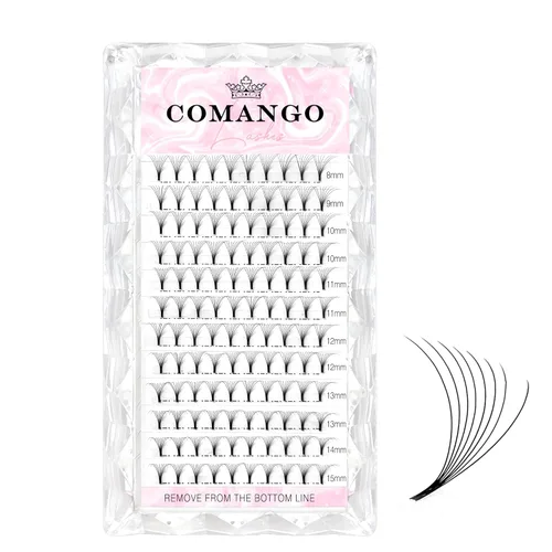 Vista 10 de Extensiones de pestañas de volumen prefabricadas 10D, 0.003 in de grosor, rizo C/D, 0.472 in, tallo corto, extensiones de pestañas de volumen