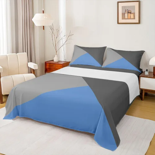 Vista 15 de Juego de sábanas de triángulo geométrico, color naranja, gris oscuro, gris claro, juego de ropa de cama individual para adolescentes y niñas, juego