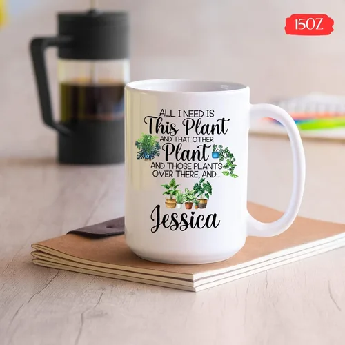 Vista 5 de Regalos personalizados para jardineros, taza de jardín con la frase "All I Need Is This Plant", taza de café para jardineros, taza para amantes
